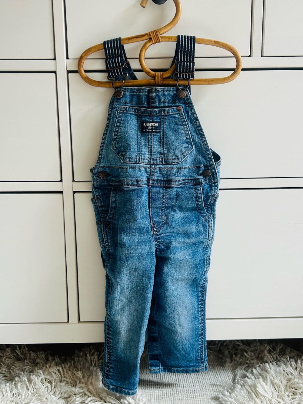 OshKosh B'gosh Blue Denim Overalls with Striped Straps